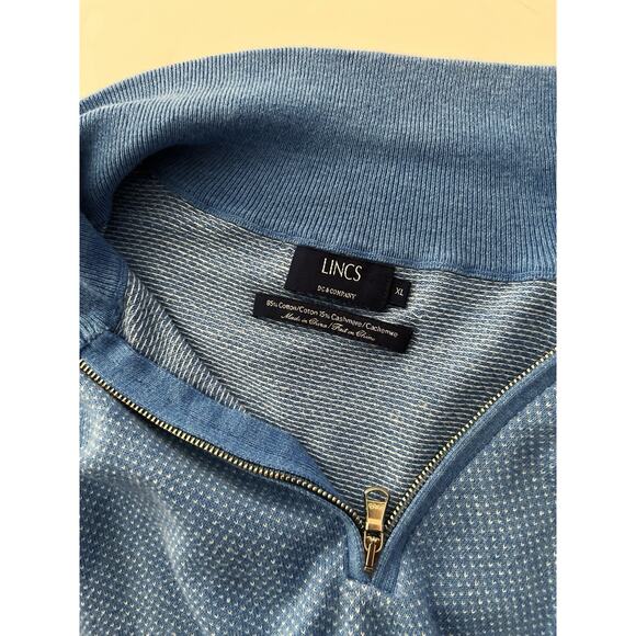 Lincs Cashmere Blend Sweater Men XL Blue High Neck 1/4 Zipper Dots Cozy Stretch - Picture 10 of 12